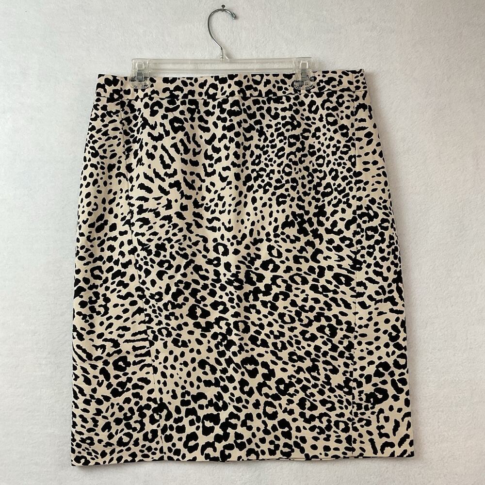 Loft Animal Print Skirt Womens Size 12 Black Cream Pencil Straight Lined Cheetah